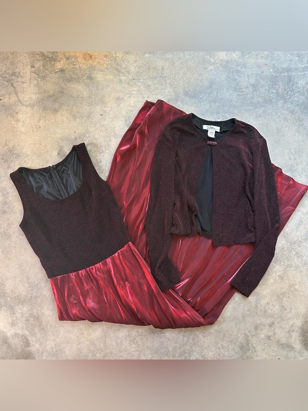Vintage burgundy maxi dress with matching sweater